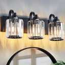 Modern 3-Lights Black Bathroom Vanity Light, Crystal Bathroom Lights Over Mirror, Modern Wall Lighting Fixtures with Crystal Round Shade (Exclude Bulb)