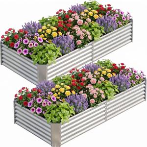AHEONLAR 2 Pack 8×4×1.5ft Galvanized Raised Garden Beds Outdoor, Rectangle Sturdy and Durable Planter Boxes for Vegetables, Fruits, Flowers and Plants, Easy Assembly, Silver
