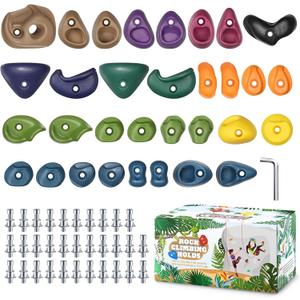 TOPNEW 32PCS Rock Climbing Holds with Mounting Hardware - Climbing Rocks for Indoor/Outdoor Kids Adults Rock Wall, Play Set & Climbing Gym, Dark Color