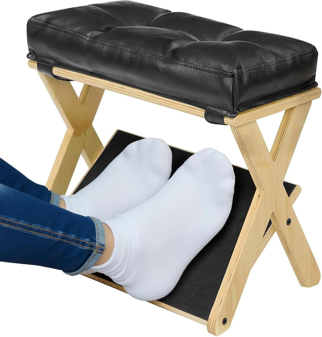 Double Step Foot Rest for Under Desk at Work, Wooden Under Desk Footrest with Non-Slip EVA Stepping Surface, Ergonomic Foot Stools for Under Office Desk, Enhances Posture,Home Office Gaming