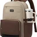 LOVEVOOK Laptop Backpack for Women with Pouch Pocket for Large Capacity Cup,15.6 Inch Teacher Nurse College Work Backpack Purse,Waterproof Laptop Bag Computer Back Pack for Travel, Khaki-Coffee-Black