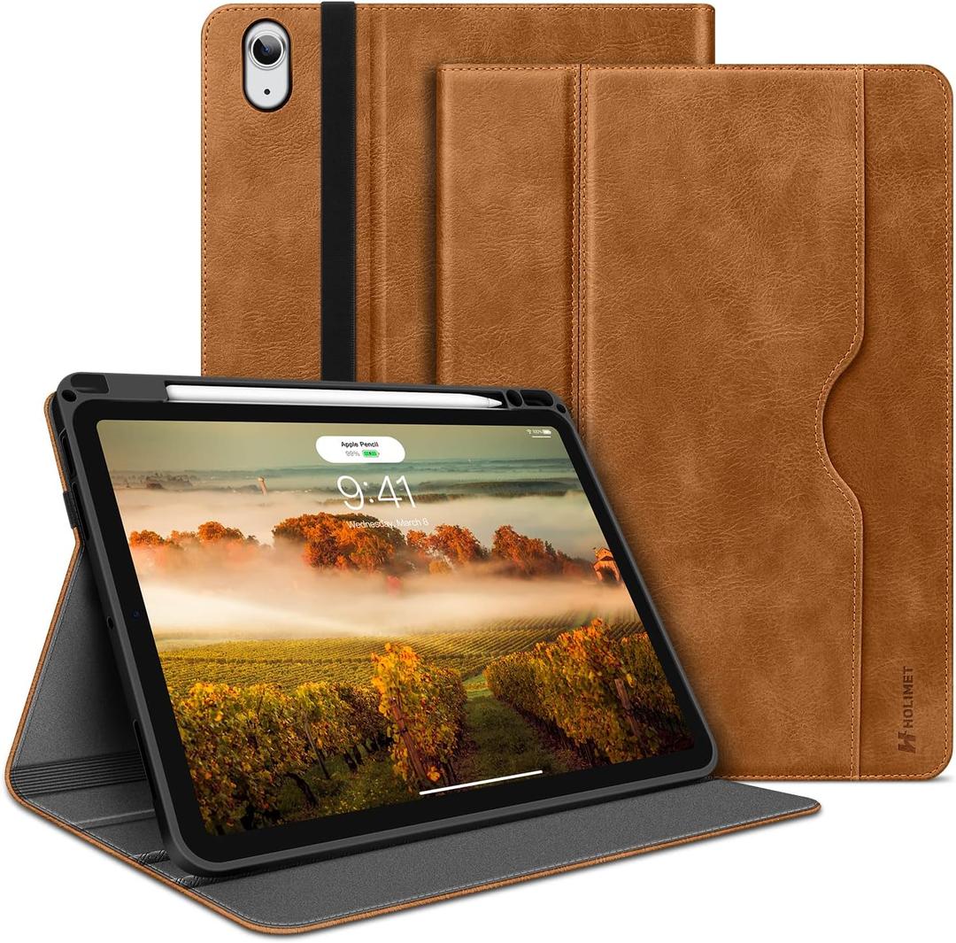 H HOLIMET Case for iPad Air 13 inch M3 2025 & M2 2024 with Pencil Holder Shockproof Folio Cover, Auto Sleep/Wake, Vegan Leather (Brown)