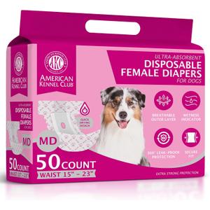 American Kennel Club Female Dog Wrap, Disposable Diapers with Wetness Indicator (M (15-23 in), 50, Count)