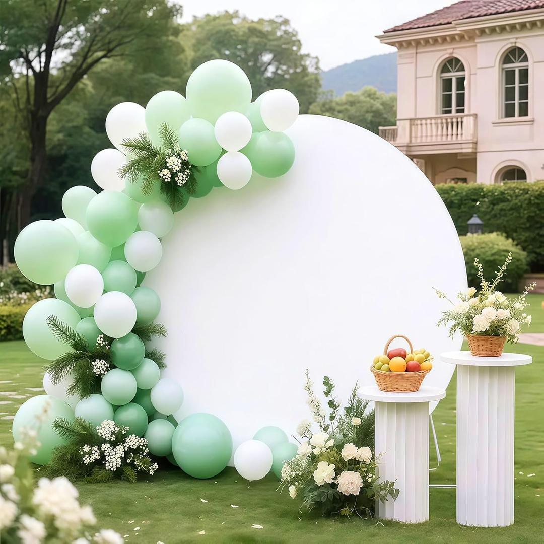 7.2FT White Round Wedding Backdrop Cover,Circle Balloon Arch Backgound Stand Cover for Birthday Party Baby Shower Halloween Decoration