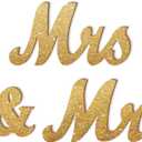 Mr and Mrs Tabletop Wedding Decoration - Wooden Freestanding Letters for Photo Props - Golden Glitter Decor Gift for Bridal Shower Anniversary Party