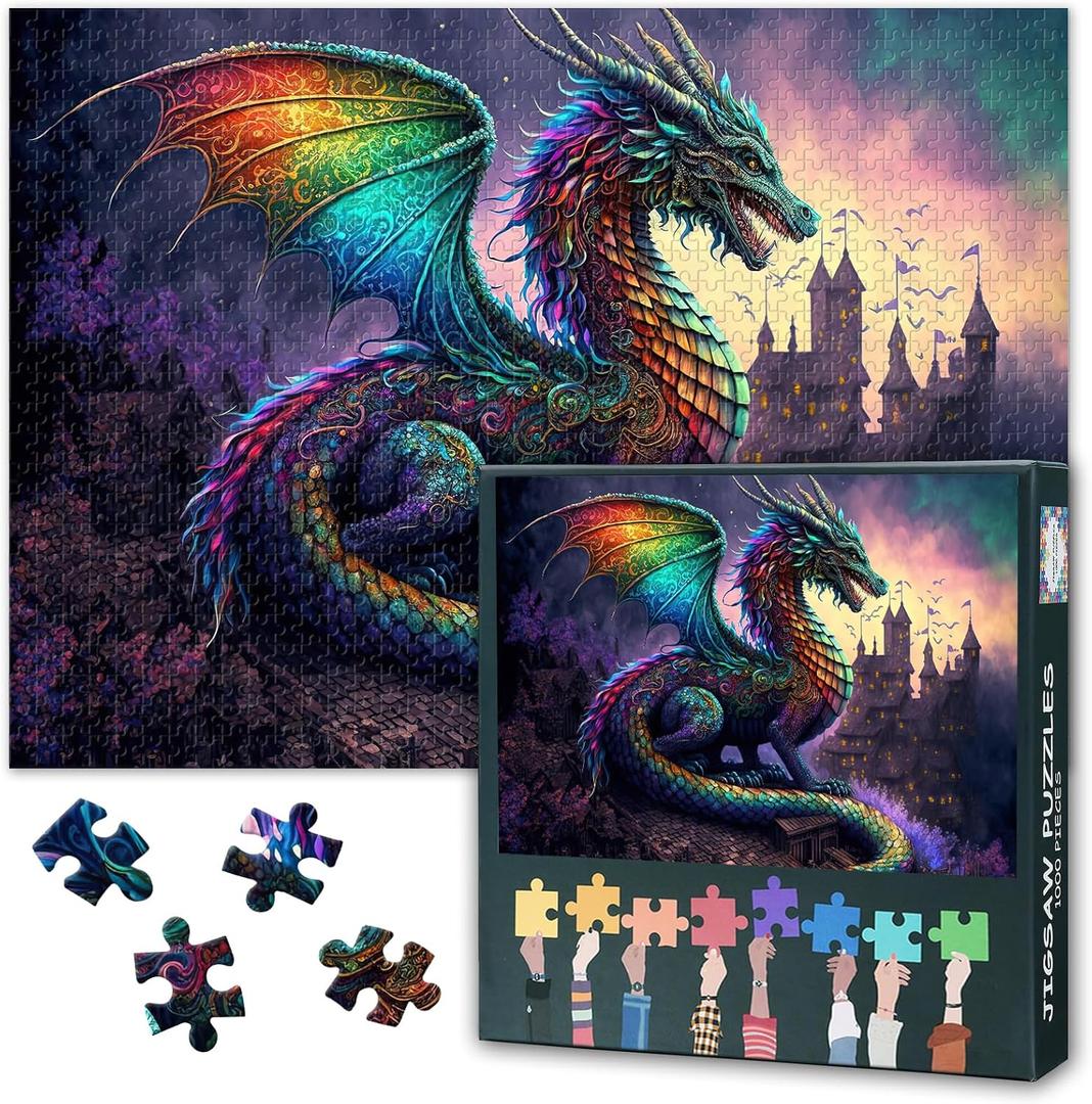 1000 Piece Puzzles for Adults, Dazzling Dragon Jigsaw Puzzle, A Colorful Dragon Puzzles 1000 Pieces for Adults, Funny Challenging Puzzle, Great Gift for Family Friends, 27.5" x 19.6"/70 * 50cm