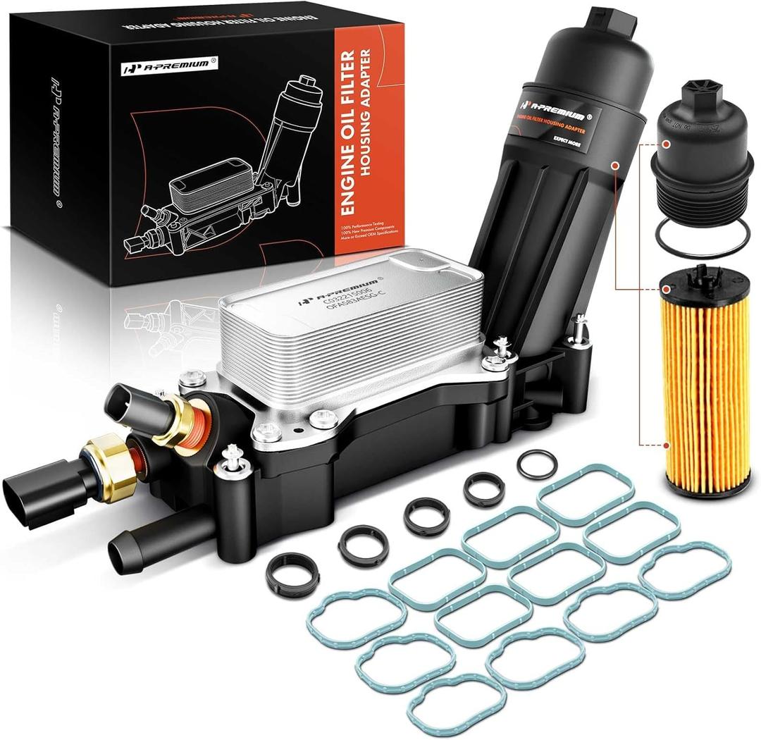 A-Premium Engine Oil Cooler and Oil Filter Housing Compatible with Chrysler Dodge Jeep Model - 200 300 Charger Grand Cherokee Wrangler (For 2014-2017 Models)
