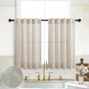 KOUFALL 30 Inch Curtains Length,Sheer Cafe Linen Farm House Curtains 2 Panels for Farmhouse Kitchen Decor (36"W x 30"L (Pack of 2))