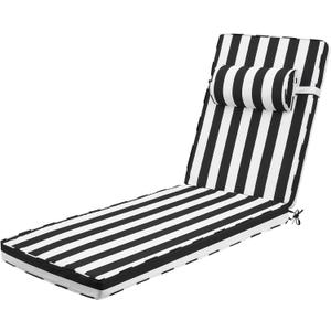 Outdoor Chaise Lounge Cushion, Black&White Stripes, 80x26x3 in, 1 Count-80 in L X 26 in W X 3 in T