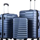Coolife Expandable Suitcase Luggage set PC ABS TSA Lock Spinner Carry on 3 Piece Sets (blue)