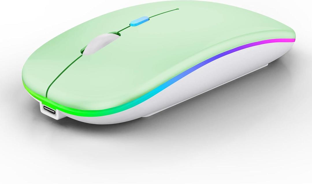 WREANU Wireless Bluetooth Mouse Rechargeable Laptop Mice with LED Lights Silent Slim Use(BT5.2 and 2.4G Portable USB Receiver)Dual Mode Computer Mouse for Laptop/iPad/Tablet/Apple/Computer/Mac(Green)