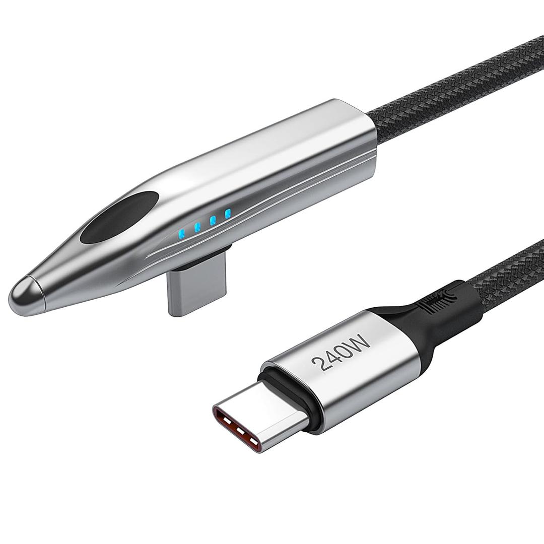 240W USB C Cable, Right Angle USB C to USB C Fast Charging Cable with Unique Aircraft Shape, Round Nylon Braided Type C Cable, C to C Charging Cords for iPhone 16 15 Series/Samsung/Laptop, 4FT