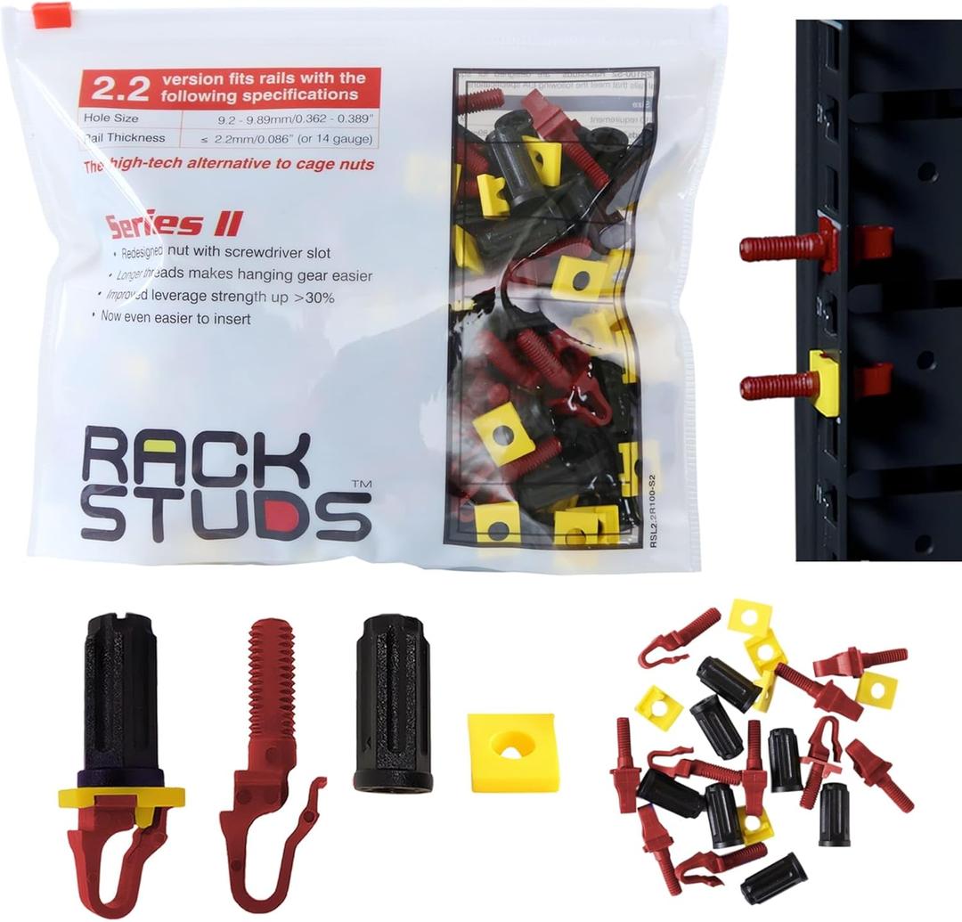 R100 II - Server Rack Screws for 19" Rails, Perfect Cage Nut Replacement, Rack Nuts - Red, 100-Pack, 2.22mm/0.086" (100 Pack, Red)