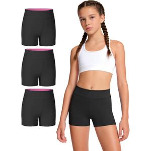 JOCMIC 3 Pack Girls Athletic Shorts Dance Gymnastics Yoga Running for Kids 9-10 Years