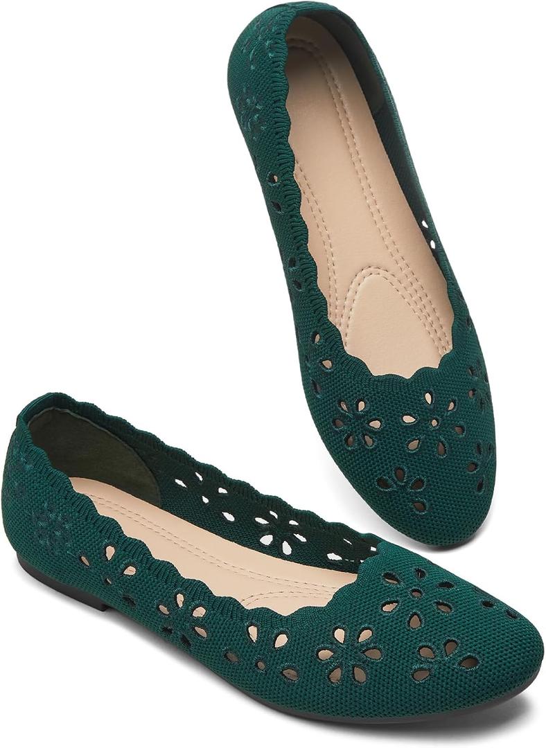 BABUDOG Mesh Ballet Flats Shoes for Women,Womens Flats Dressy Comfortable,Women's Dress Shoes with Flower Eyelets,Slip on Casual Walking Flats (5, Green)