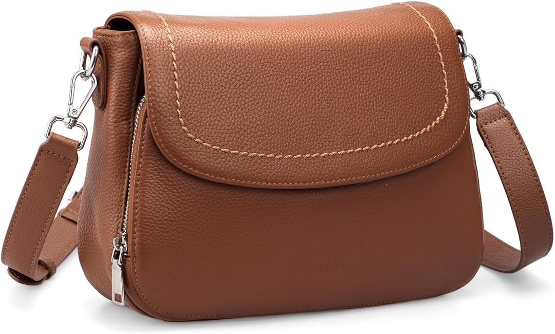 befen Genuine Leather Crossbody Bags for Women with Built in RFID Wallet Medium Womens Saddle Bag Cross Body Purse (Cognac Brown)