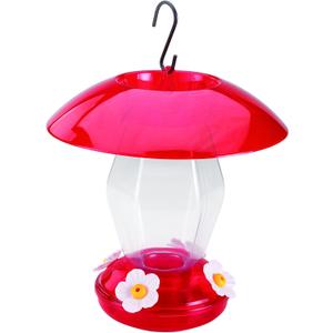 More Birds Hummingbird Feeder, Plastic Hummingbird Feeders, Red, 4 Feeding Stations, 20-Ounce Nectar Capacity, Jubilee 