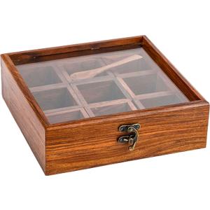 INTAJ Handmade Spice Box - Wood Spice Containers for Kitchen - Rosewood Spice Racks Organizers Handcrafted - Wooden Masala Box (Rosewood, 8x8x2.5-9 Racks)