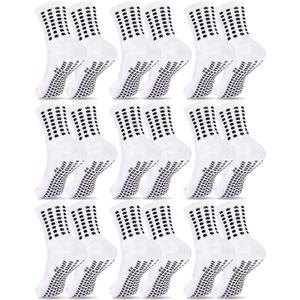 Duufin 9 Pairs Kids Youth Grip Soccer Socks Non Slip Athletic Grippy Cushioned Grip Socks for Kids Boys Girls 10-15 Years Old