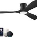 Hoenofly 52” Smart Wood Low Profile Ceiling Fan with Lights Remote,Quiet DC Motor,Outdoor Indoor Flush Mount Ceiling Fans Controlled by WIFI Alexa App,Modern Black for Bedroom Living Room Patio Porch