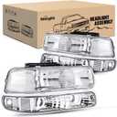 Nilight Headlight Assembly for 1999 2000 2001 2002 Chevy Silverado 1500 1500HD 2500 2500HD 3500 Chevrolet Tahoe Suburban Replacement Headlamp Housing Bumper Lights Set
