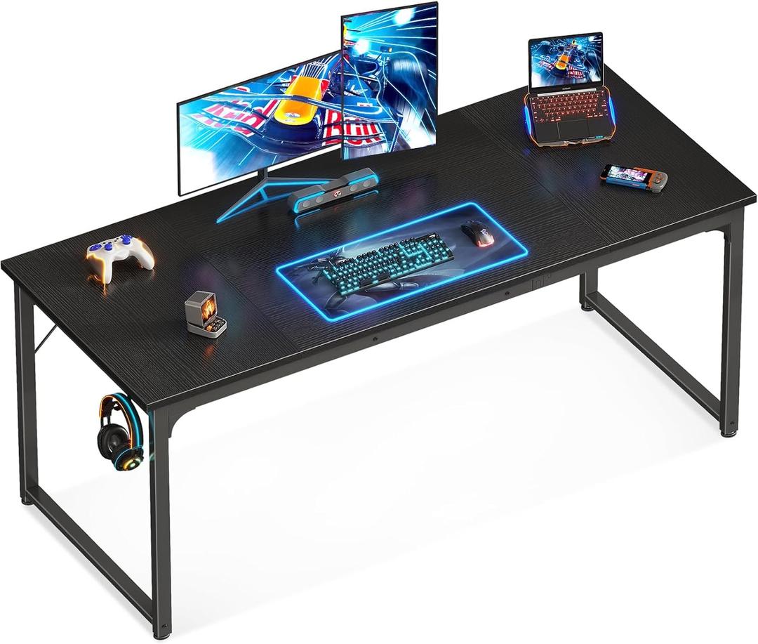 Casaottima 63 Inch Computer Desk for Home Office, Study Writing Table for Small Spaces, Simple Modern Desk with Headphone Hooks, Black