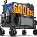 FUNDANGO 600lbs Collapsible Wagon, Foldable Beach Wagons Heavy Duty Garden Cart with Brakes, Side Pockets & All-Terrain Big Wheels for Sports Camping Shopping Groceries, Black