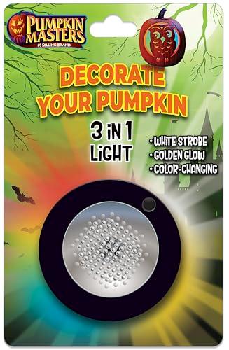Pumpkin Masters Premium 3 in 1 Pumpkin Light – Versatile Pumpkin Lighting with White Strobe, Golden Glow, and Color Changing Effects, Batteries not Included