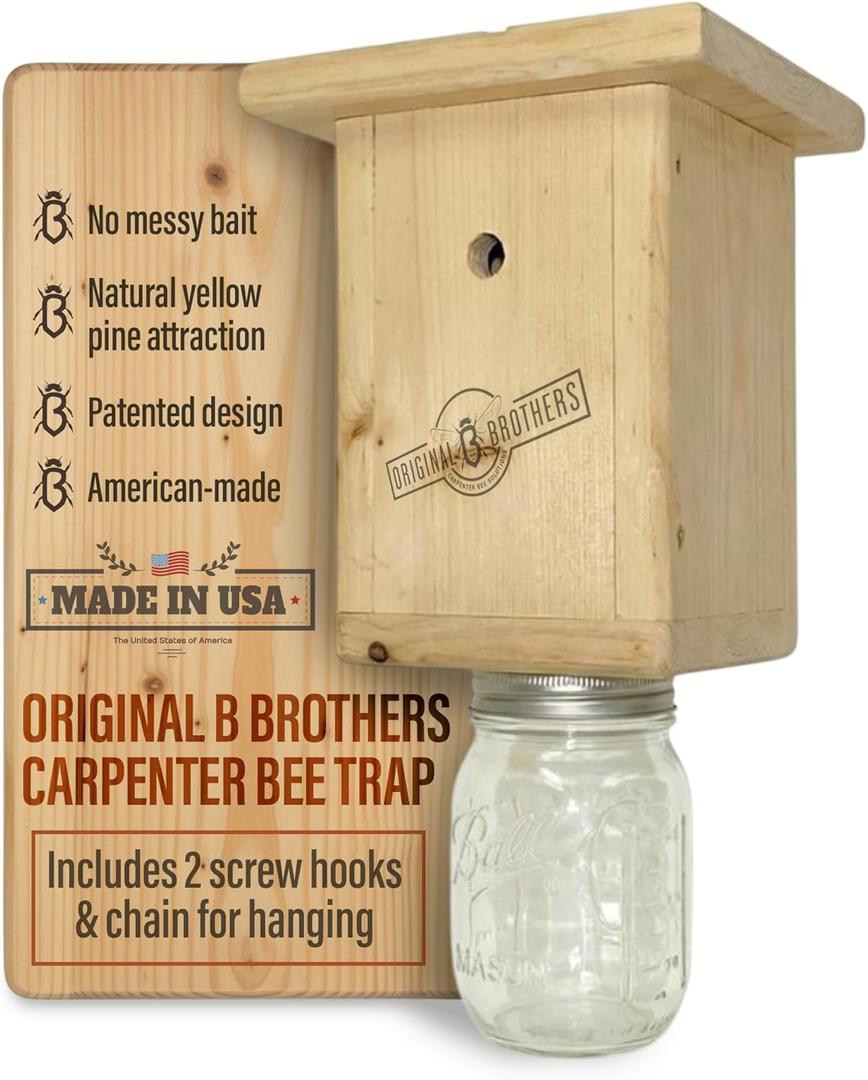 Carpenter Bee Traps Outdoor Hanging Wood Carpenters Bee Catcher Trap Kit, Boring Bees Box for Swarm Control, Wooden Carpenter Bees Trap for House, Natural Wood Color 1 Set