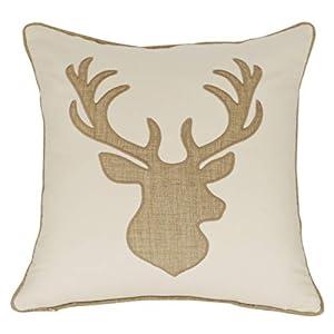 millianess Embroidered Throw Pillow Covers Deer Head Pattren 18x18 Inches for Living Room Cotton Cushions Covers (Khaki) 