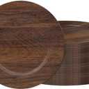 JEVERGN 40 Pack Farmhouse Charger Plates Bulk, 13'' Faux Wood Chargers for Dinner Plates, Brown Plate Chargers Set of 40, Round Plastic Charger for Wedding, Party Event, Dinner, Table Setting