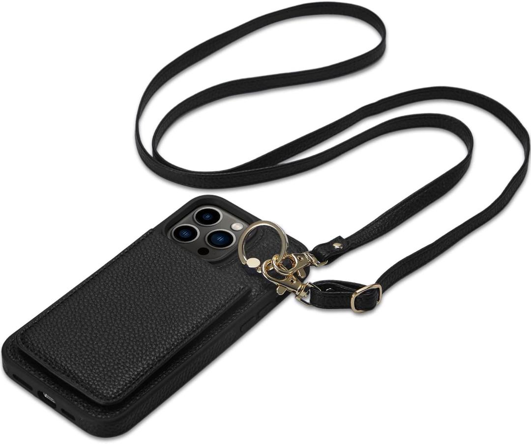 Keallce Case for iPhone 14 Pro 6.1'', Detachable Crossbody Case Wallet with RFID Blocking Card Holder, 360Ring Stand, Folio Leather Phone Cover Shoulder Lanyard Strap Lady for iPhone 14 Pro 5G, Black