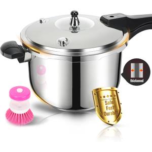 Stainless Steel Pressure Cooker, Peterboo 4 Quart Induction Compatible Thickened Pressure Cooker with Spring Valve Safeguard Devices, Compatible with Gas & Induction Cooker 2-3 Members Use