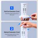 Power Strip Tower, kakyanill Surge Protector Tower 9 AC Outlets 8 USB (4 USB C), 6 Ft Retractable Extension Cord, Charging Station for Office Dorm Room, White