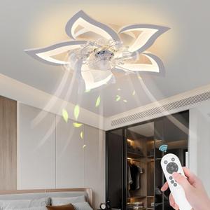 Bevenus Low Profile Ceiling Fan with Lights,110v Modern Dimmable Flower Shape, Remote Control/app Control,Timing 6 Gear Speeds Fan Ceiling Lamp. (White)