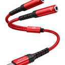 JSAUX USB C to Dual 3.5mm Female Headphone Splitter, Type C to Dual 3.5mm Female Aux Y Jack Headphone Adapter Compatible with iPhone 16 Pro Max/15 Pro Max, Galaxy S24/23 Ultra, Pixel, iPad Pro-Red