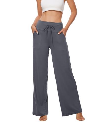 ZOOSIXX Soft Pajama Pants for Women, Wide Leg Comfy Casual Lounge Yoga Capri Pants 22'' / 30'' L