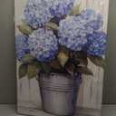 BJYCHG Blue Hydrangea Picture Wall Art Bathroom Decor Hydrangea Canvas Rustic Floral Poster Prints Flowers in Vase Painting Farmhouse Decor Framed (Teal, 36L x 24W)