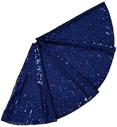 Elegant Christmas Tree Skirt 30" Round - Navy Blue Sequin & Embroidered Sparkling Design, Premium Xmas Tree Skirt for Holiday Decorations，Xmas Tree Ornament