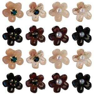 Pearl Flower Hairpin Mini Claw Clips for Girls Small Hair Accessories Wedding Bridal Hair Clips for Thin 16Pcs