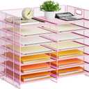 Marbrasse Desktop Literature Organizer, 12 Compartments Mesh Paper Organizer Desk Organizers, Adjustable File Sorter Mail Center Paper Storage Cabinet Classroom Mailbox for Office Home School, Pink