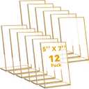 Yulejo 12 Pcs 5 x 7 Inch Gold Acrylic Sign Holders Picture Frame Stand up Table Top Sign Holders Back Picture Frames Clear Menu for Wedding Restaurants, Office, Store, Hotels
