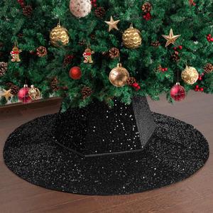 Mr. Pen- Sequin Christmas Tree Skirt and Tree Collar, 36 Inch Sparkly Base Cover, 24.8 Inch Foldable Sparkling Sequin Trees Skirt Collar, Black Christmas Tree Skirt Black Sequin Tree Skirt