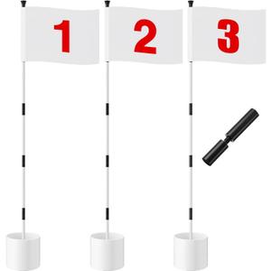 Golf Flag Stick 6ft, 3 Set Putting Green Flags with Hole Cup & Flagstick, Numbered Pin Flags for Backyard Yard Driving Range Chipping Green, Practice Accessories Gift for Men(White)