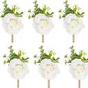 Ivory Rose Boutonniere for Men,Set of 6,Groom and Best Man Boutonnieres with Artificial Flower,for Wedding Ceremony Anniversary, Formal Dinner Party, Fall Vintage Rustic Marriage Prom
