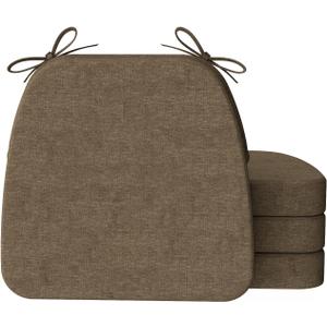 AAAAAcessories D-Shaped Chair Cushions, 2" Thick Dining Chair Pads with Ties and Removable, Machine-Washable Cover, 17" x 16", Set of 4, Taupe