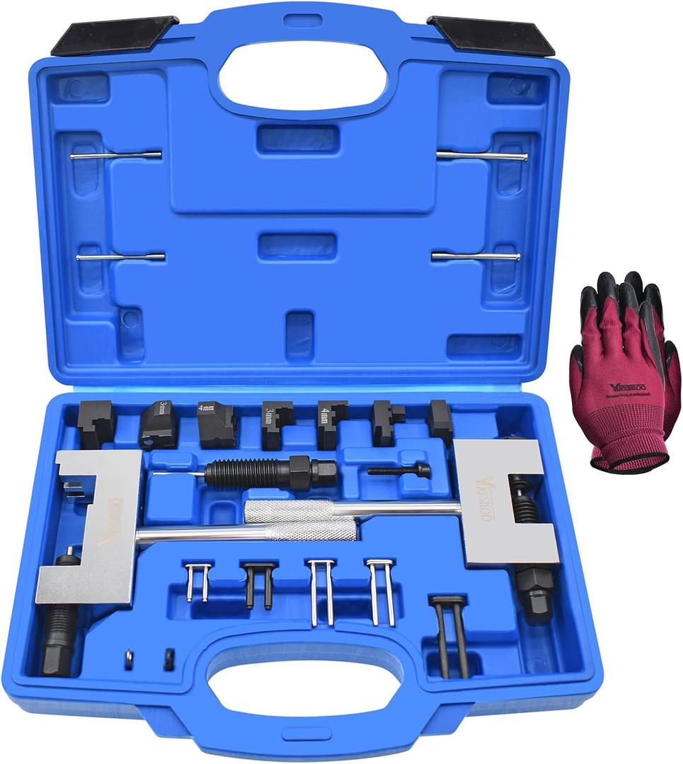 Engine Timing Chain Removal Installer Tool Kit, Camshaft Riveting Tool Kit, Compatible with Mercedes Benz M271 M272 M273 M274 M276 Chrysler Jeep, with Carrying Case & Gloves