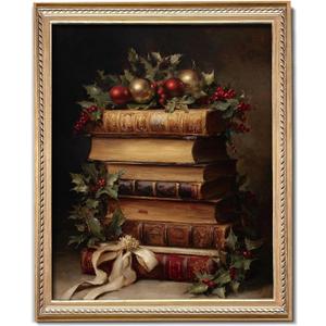 2 x CFFJLHN Vintage Christmas Book Wall Art Decor, Rustic Christmas Bookish Library Pictures Poster Art Prints, Dark Moody Xmas Wall Decor for Home Bedroom Reading Room, 8x10 Inches Unframed