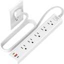 Flat Plug Power Strip, 6 Ft Ultra Thin Flat Extension Cord, Surge Protector with 5 Outlets & 3 USB Ports (2 USB C), 1700 Joules, Wall Mount, Desktop Charging Station for Home Office Dorm, White