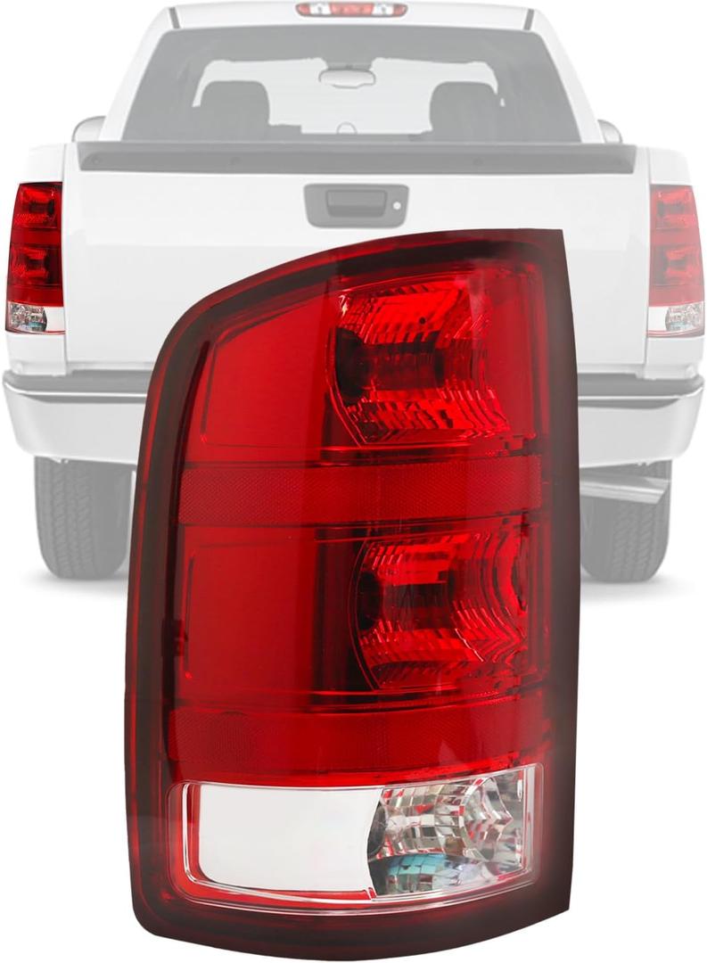 CARMOCAR Tail Lights Assembly Driver Side Compatible with 2007-2013 GMC Sierra 1500,2007-2014 GMC Sierra 2500 HD 3500HD 25958484,GM2800208 Left Tail Light Rear Lamp With Bulbs Harness